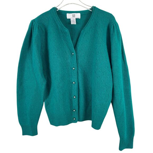 Vintage Lambswool Angora Blend Cardigan Puff Sleeve Holiday Cottage Core Small - Picture 2 of 10